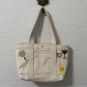 BaubleBar Small Cream Tote Bag with Embroidered Patches